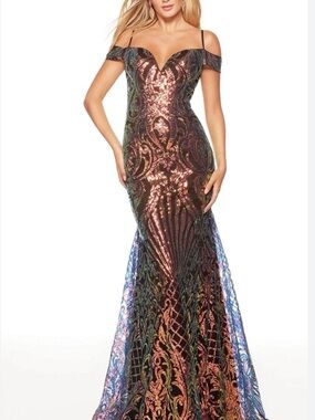 Iridescent Off-Shoulder Sequin Mermaid Dress